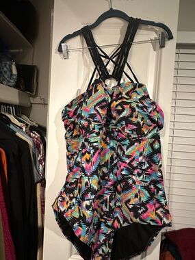 Swimsuits For All Black Multicolor Aztec One-Piece Swimsuit